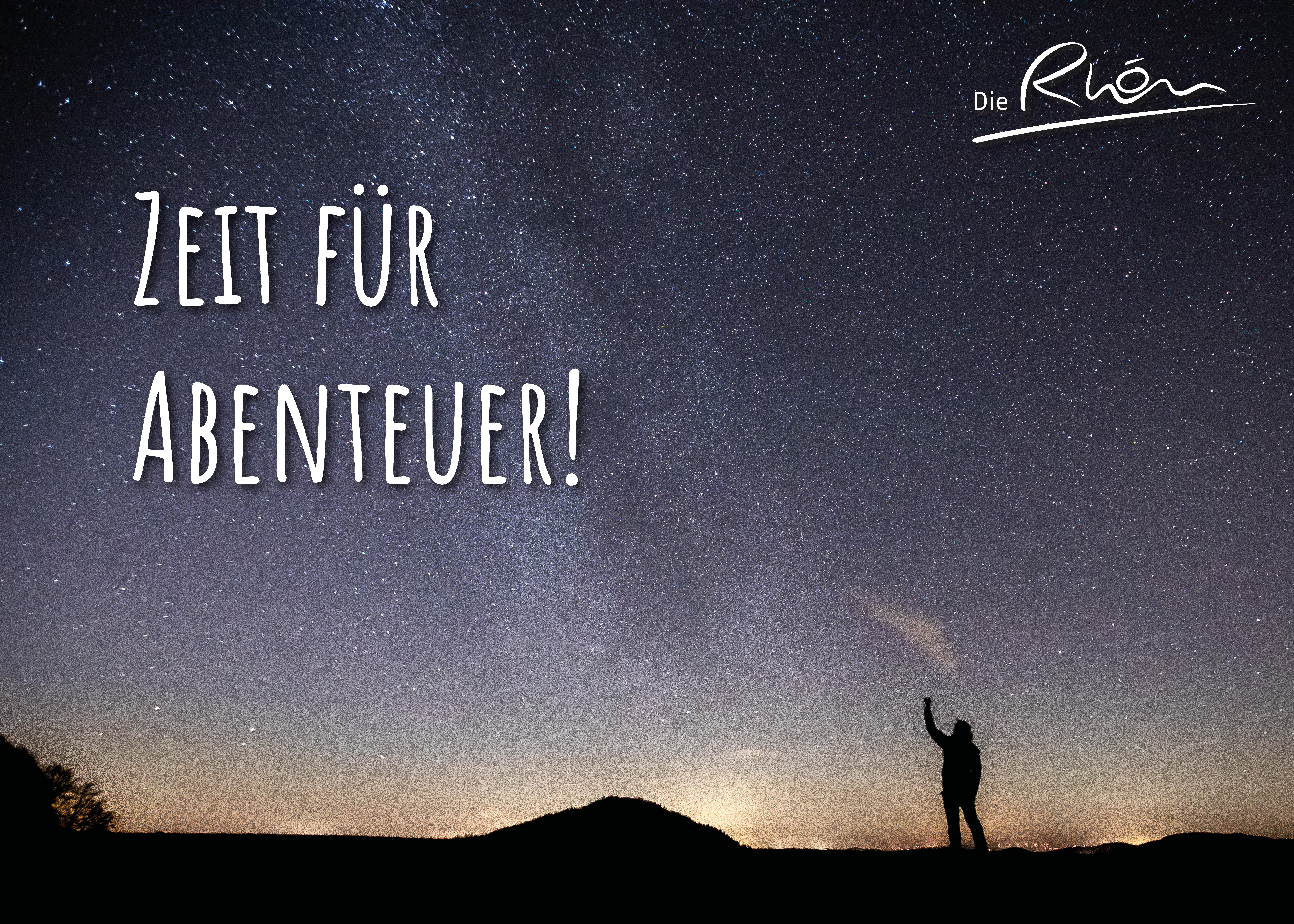 Sternenhimmel mit Person, die in den Himmel zeigt.